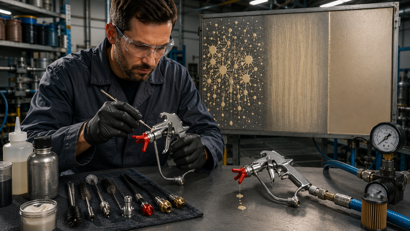 Spray gun maintenance in the workshop